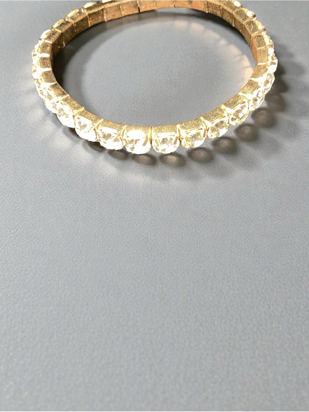 Gold Tone Crystal Link Tennis Bracelet w. Stretch- Clear Stones - Picture 3 of 6